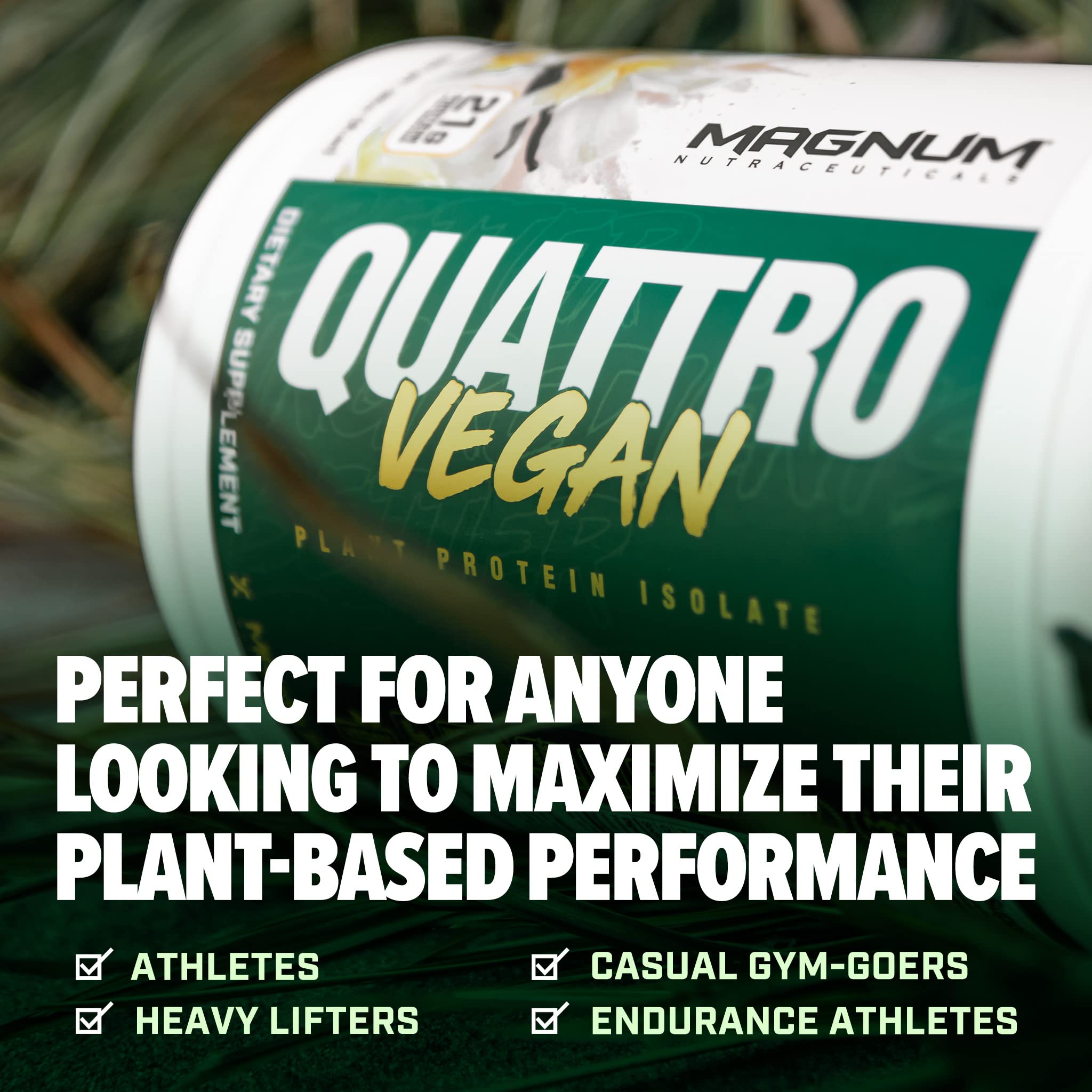 Nutrition facts for Magnum Quattro Vegan Chocolate 2lb protein powder