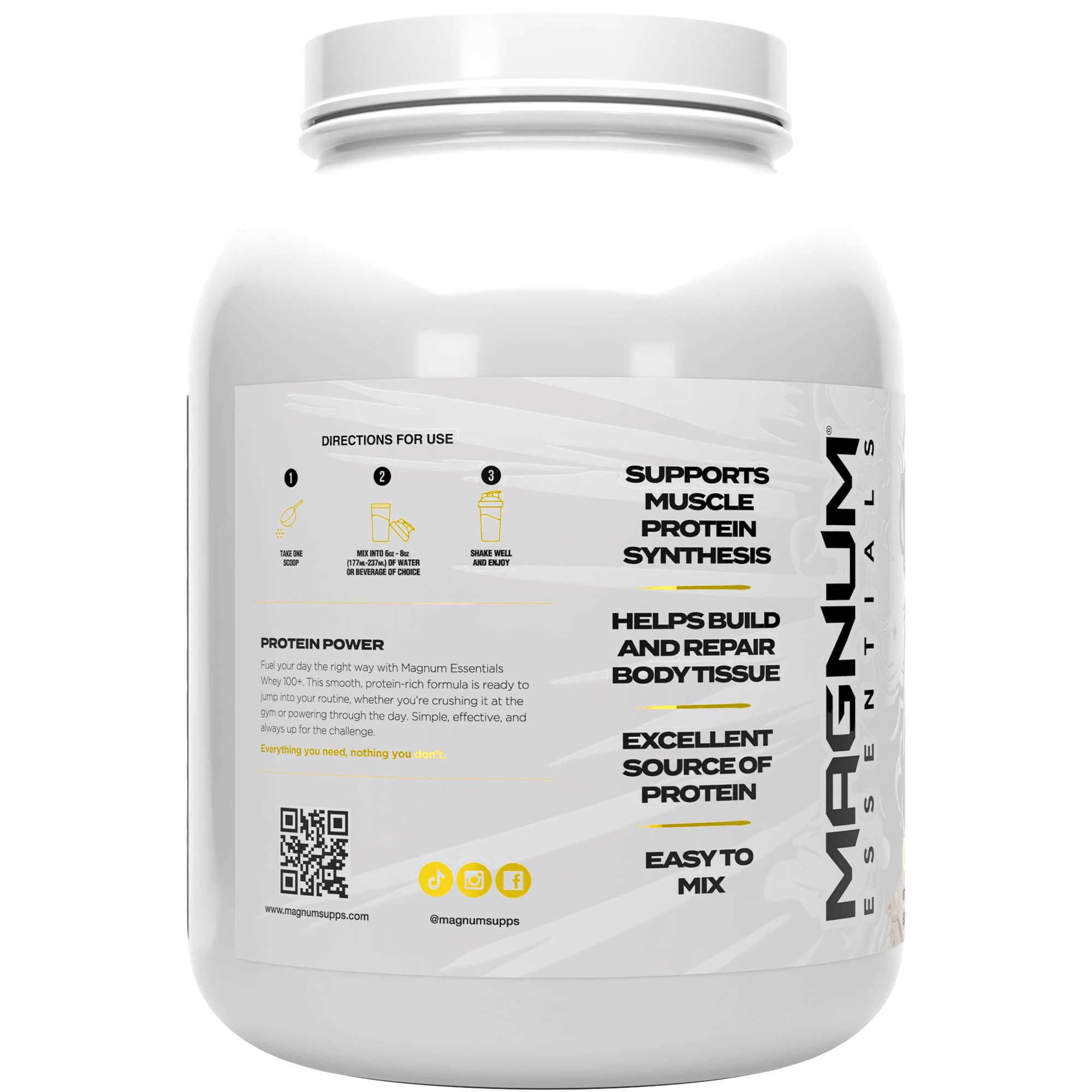 Magnum Whey 100+ vanilla back label shows nutrition facts and ingredients