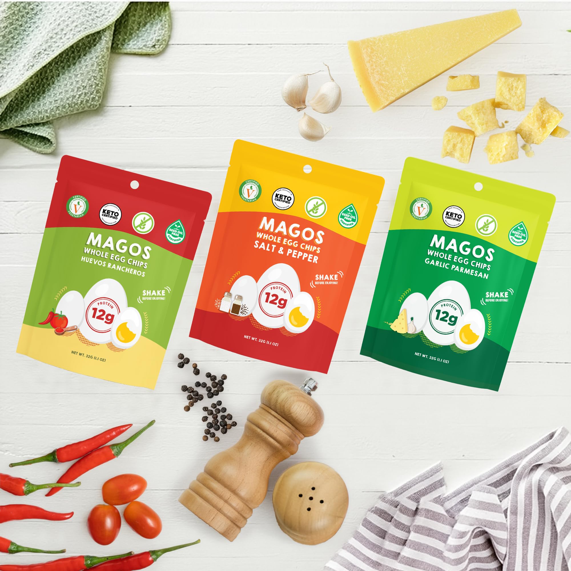 Magos Egg Chips on-the-go snack-pack highlights portable, shelf-stable option