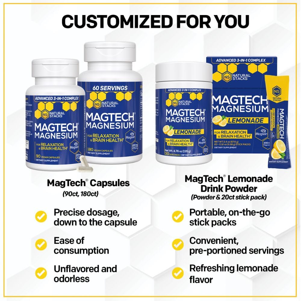 MagTech magnesium capsules spilling from bottle