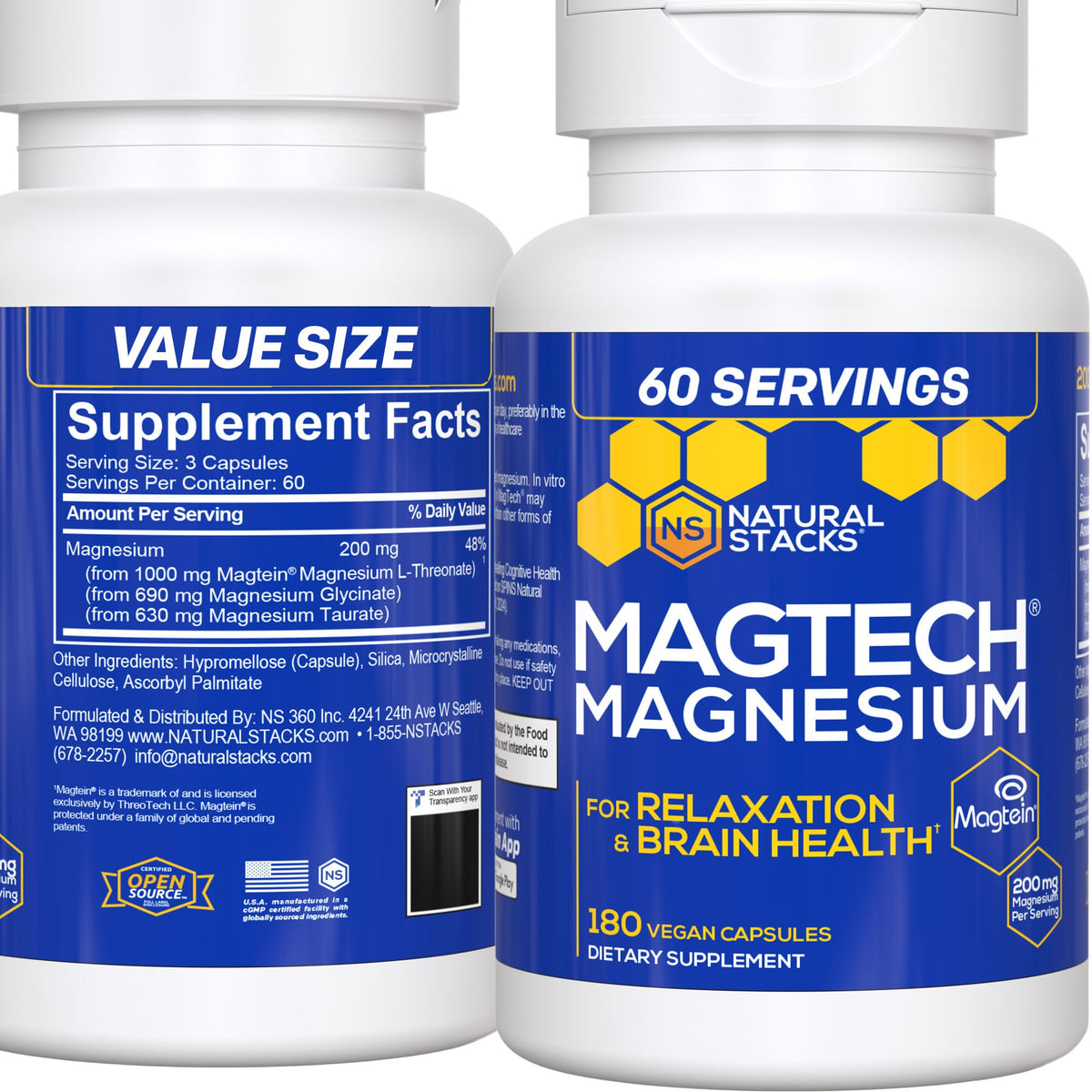 MagTech Magnesium supplement bottle label featuring Magtein L-Threonate