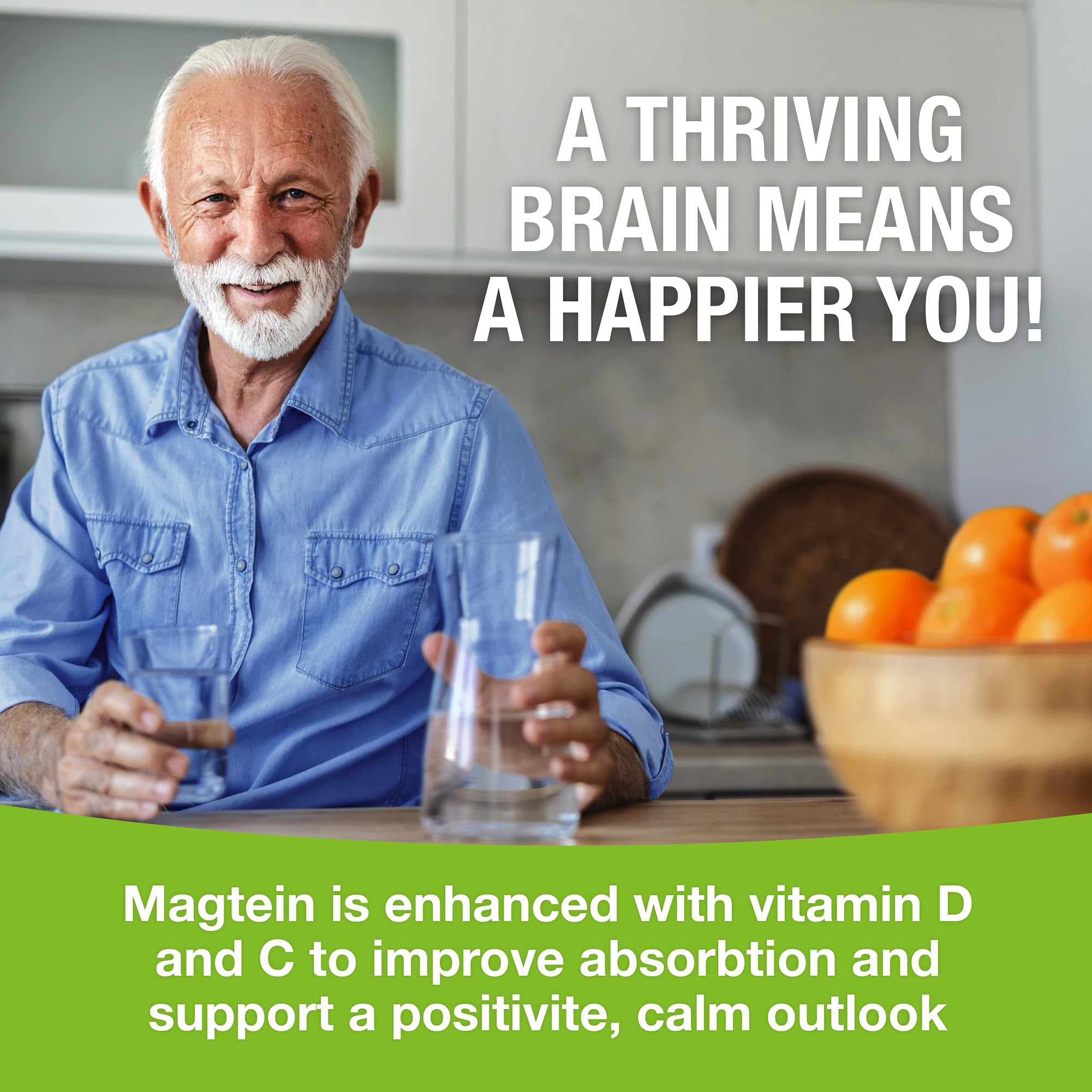 Magtein capsules on white surface imply clean, non-GMO formulation.