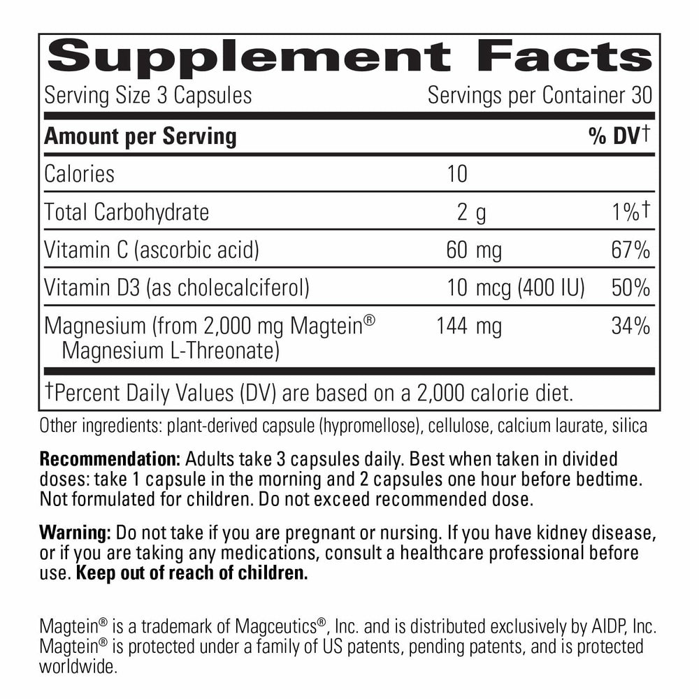 Graphic illustrating brain health and memory support for Magtein L-Threonate Plus