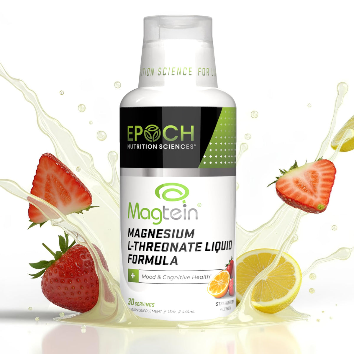 Front view of Magtein Liquid bottle in Strawberry Lemon flavor