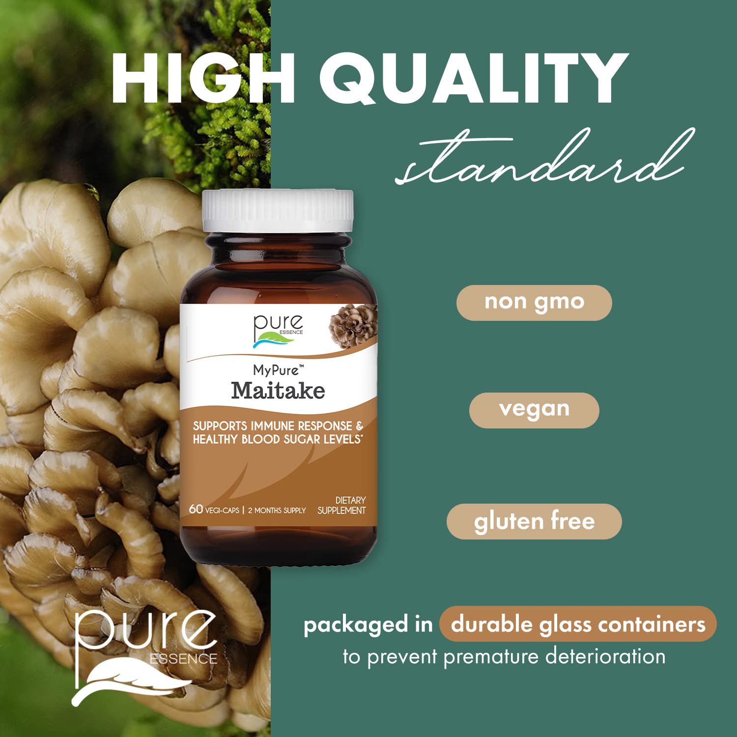 Close-up of Maitake mushroom supplement capsules
