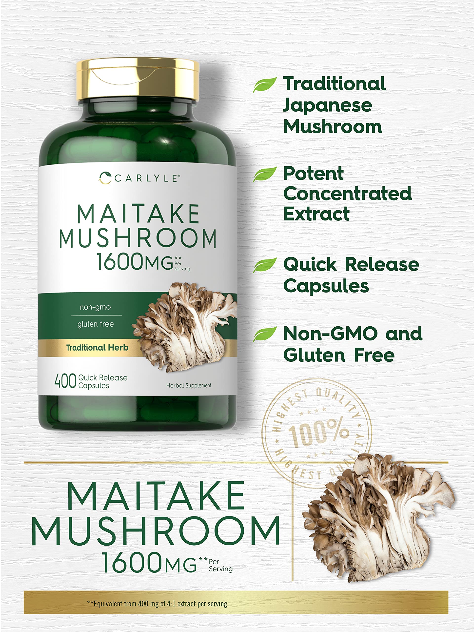 Graphic showing 1600mg Maitake extract per serving