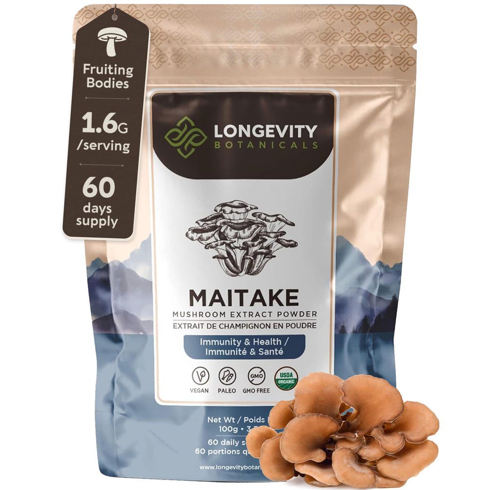 Organic Maitake mushroom powder in bottle