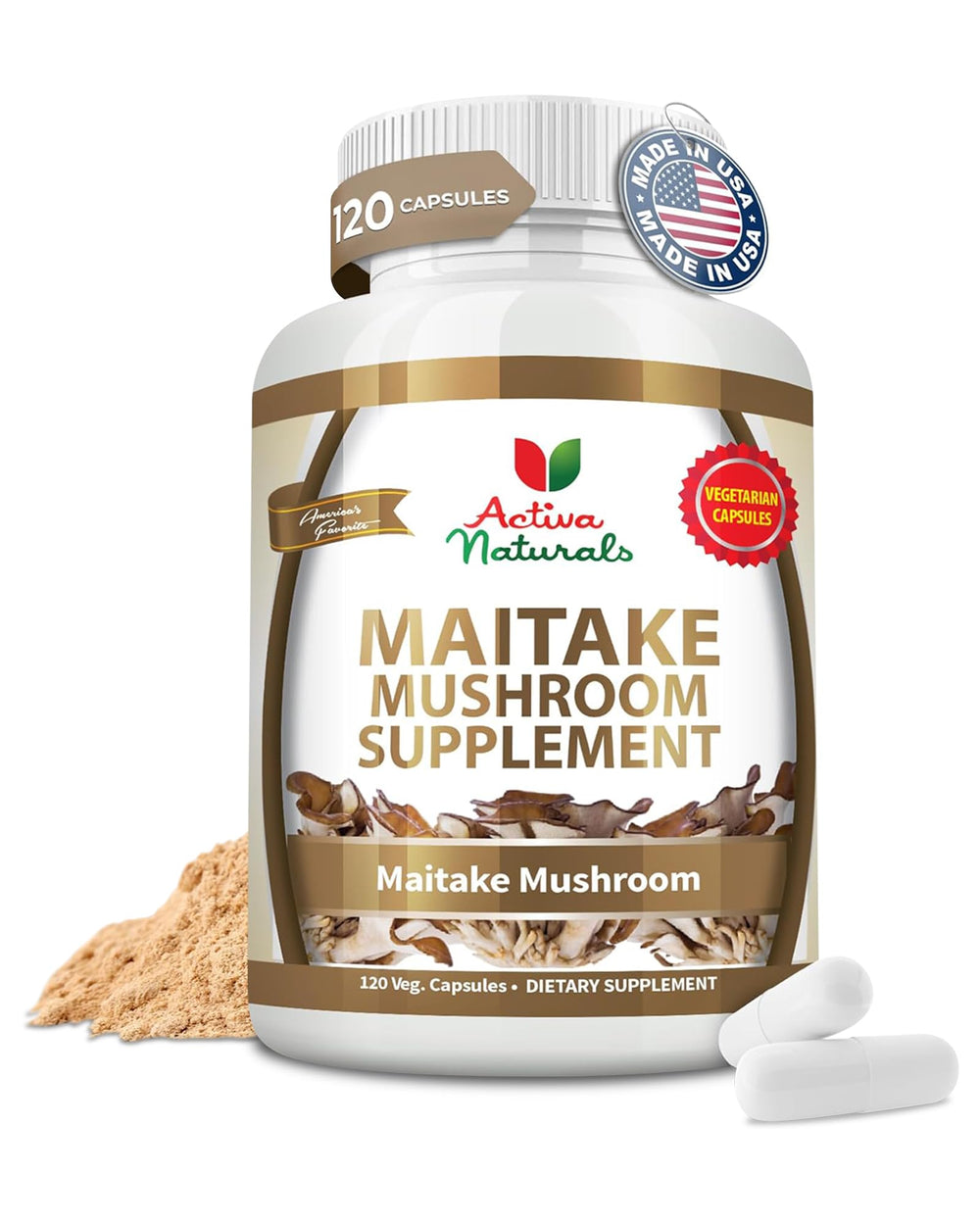Activa Naturals Maitake Mushroom Supplement bottle displaying 1500mg per serving