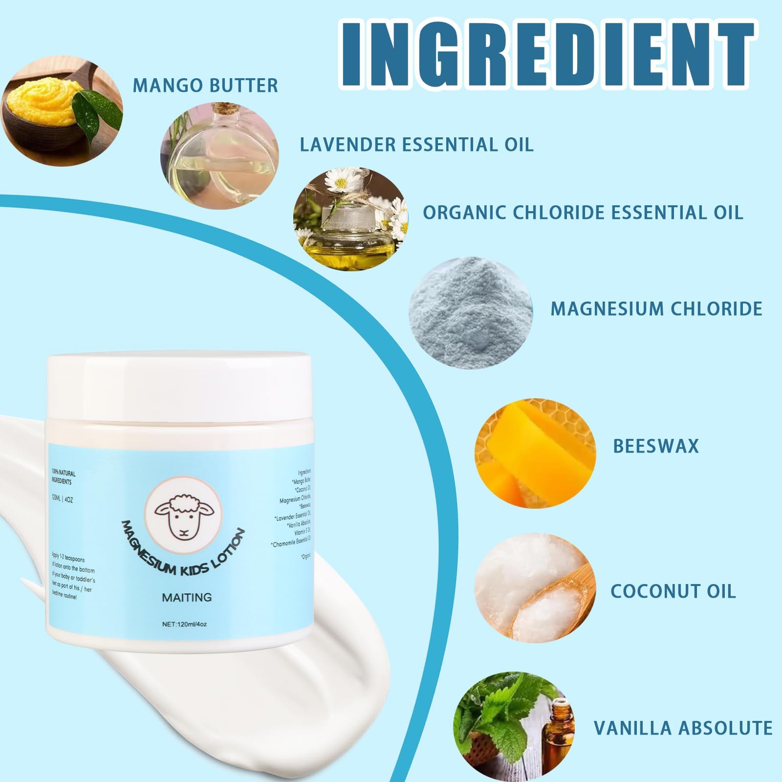 Close-up of 4oz magnesium lotion texture with lavender