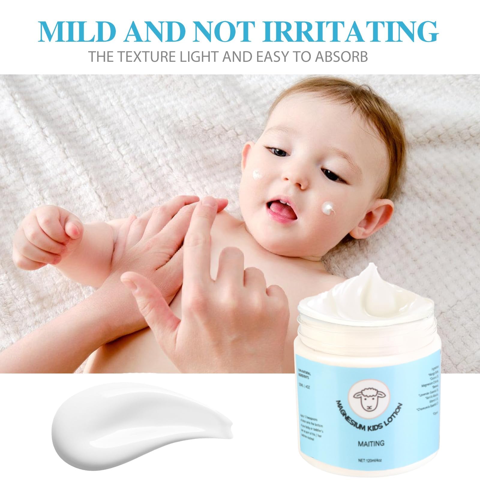 Front view of MAITING Magnesium Lotion for Kids packaging