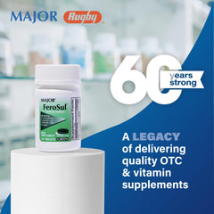 Close-up of Major Ferosul 325 mg green ferrous sulfate tablets