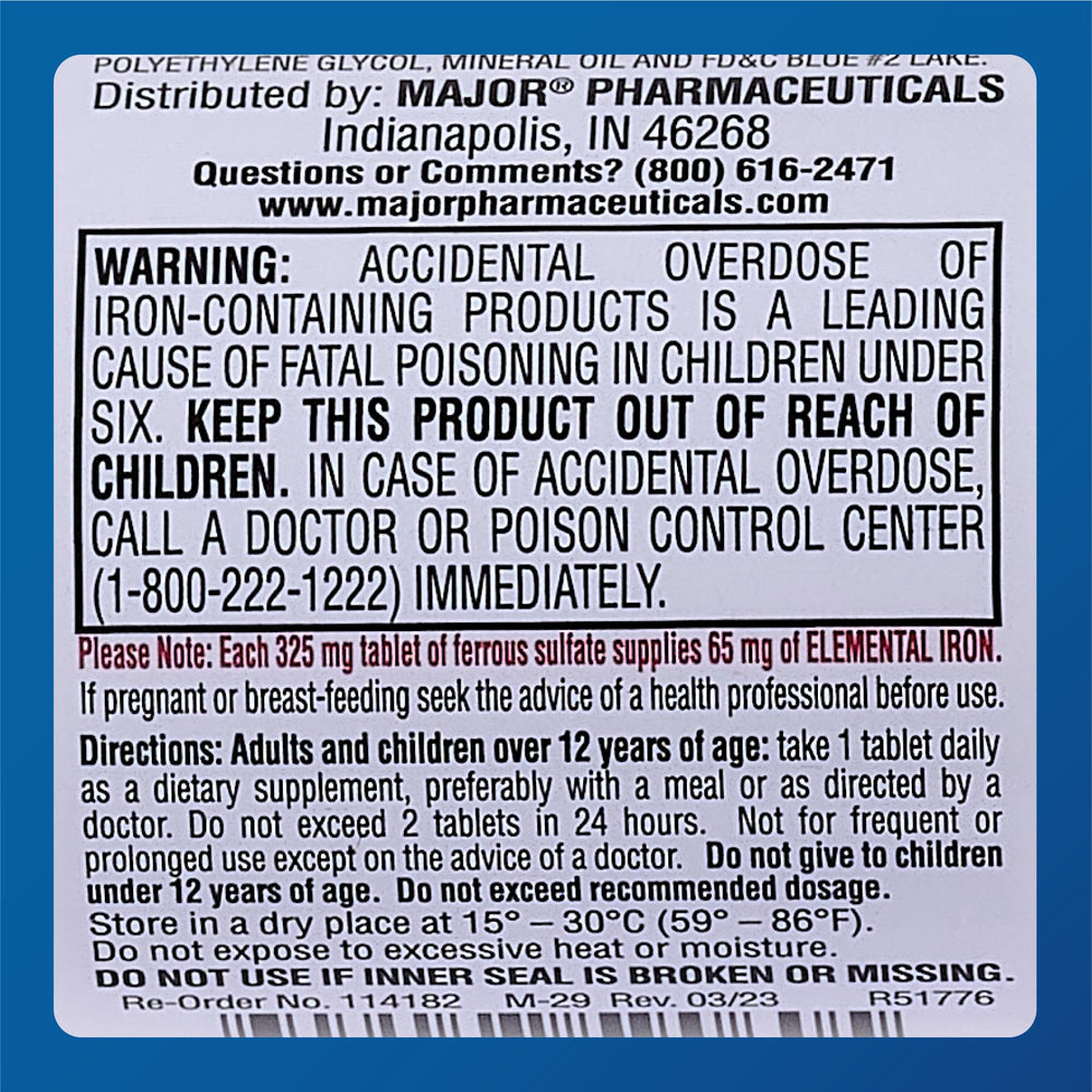 Major Ferosul bottle and box packaging for iron supplement