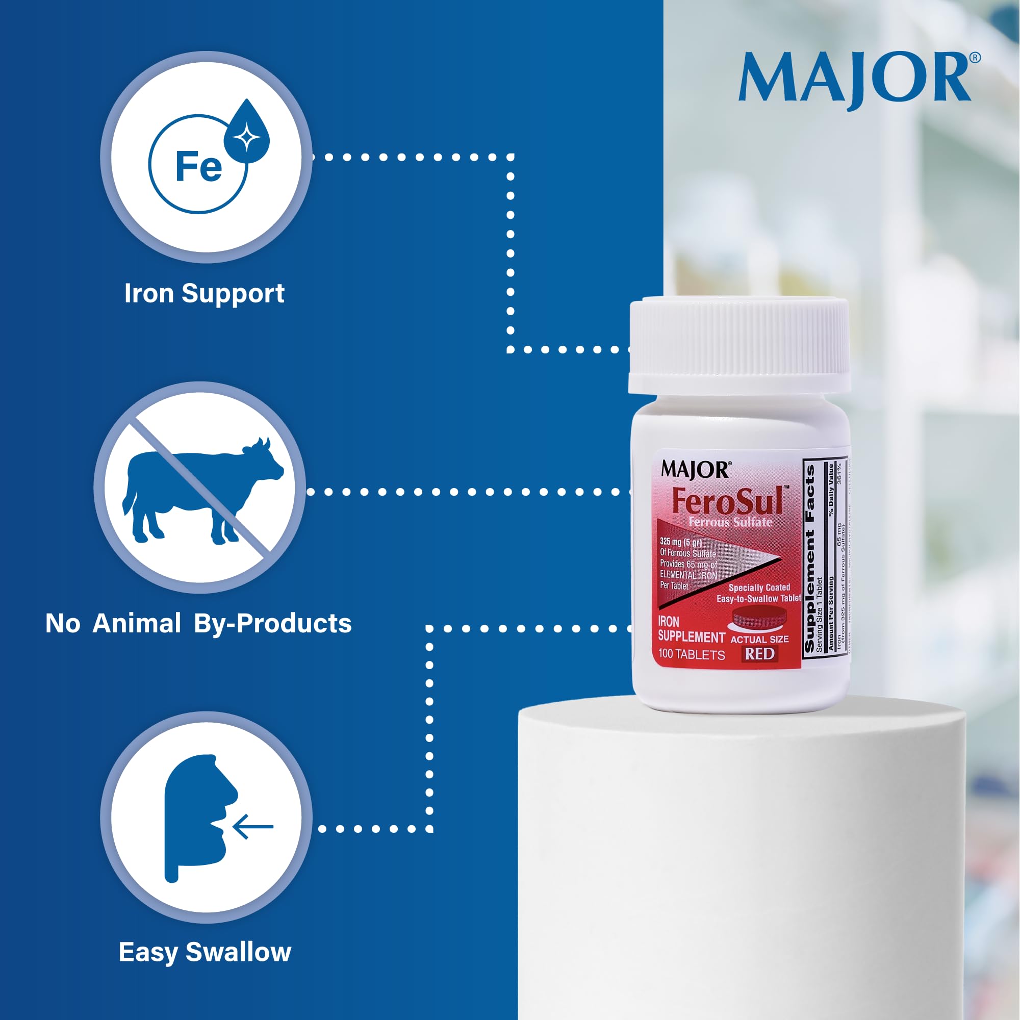 Major Pharmaceuticals three-pack packaging with three 100-count bottles