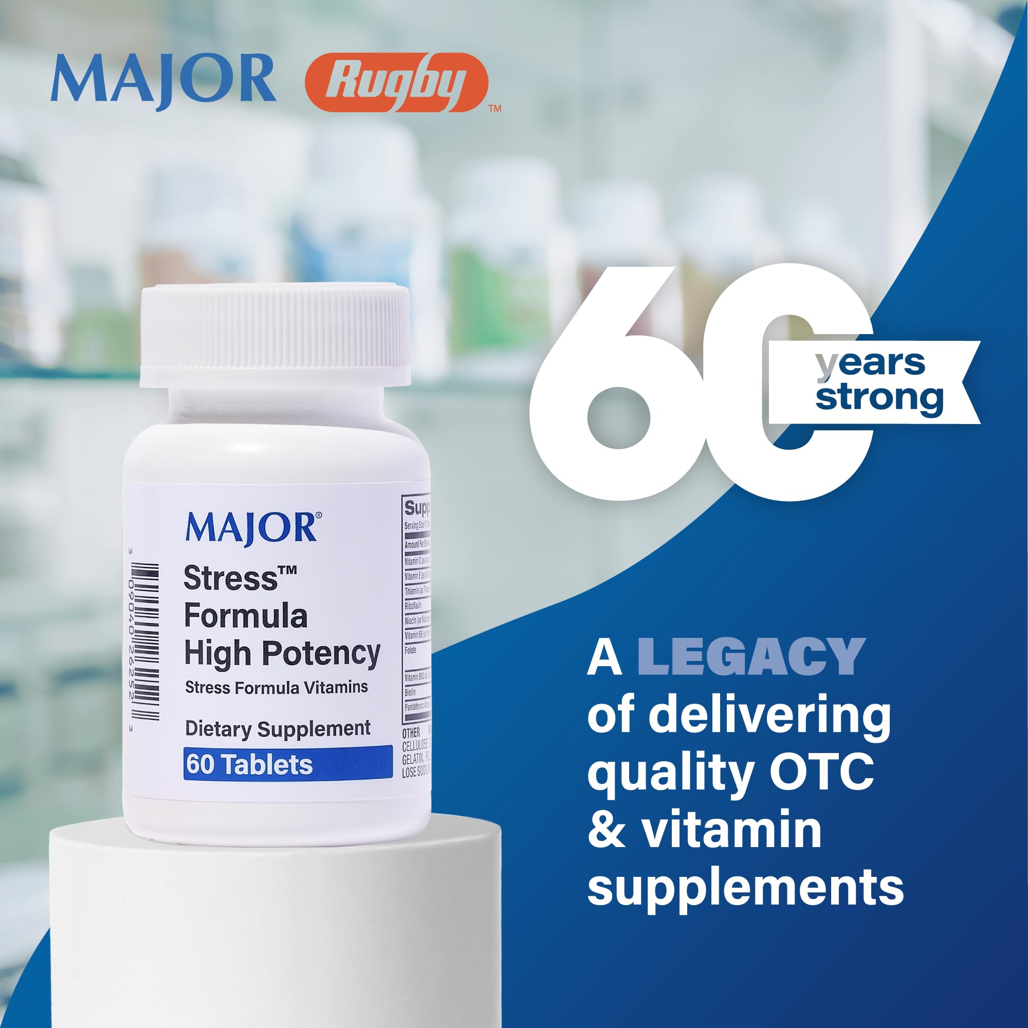 Product shot of MAJOR Stress Formula bottle on a neutral background