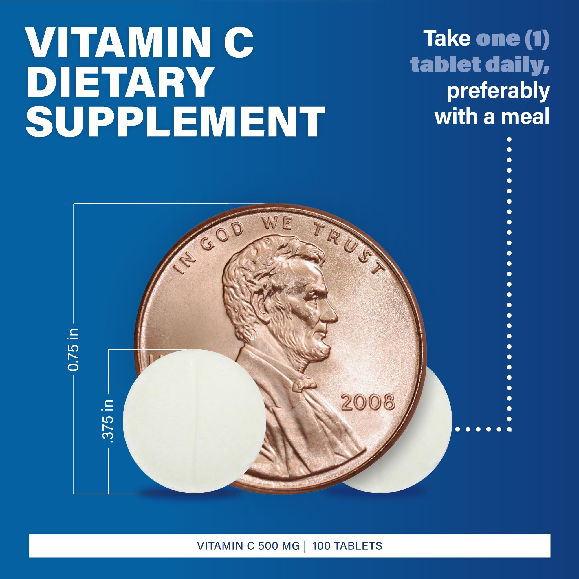 Front view of Major Vitamin C-500 mg tablets packaging