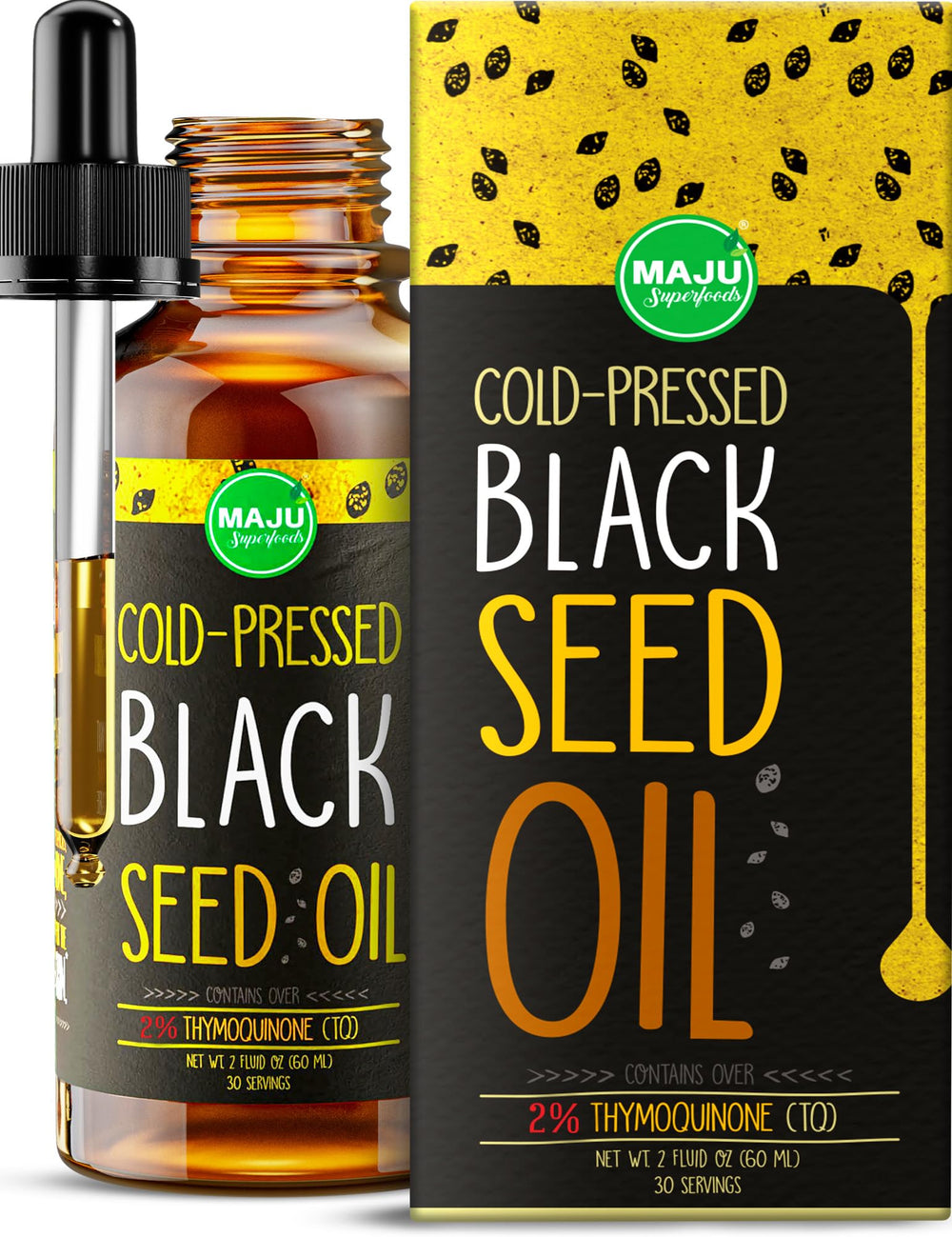 Travel-size 2 oz glass bottle of Maju Black Seed Oil