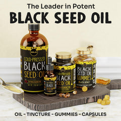 Label on Maju Black Seed Oil Capsules bottle showing 500mg per capsule and 2% thymoquinone