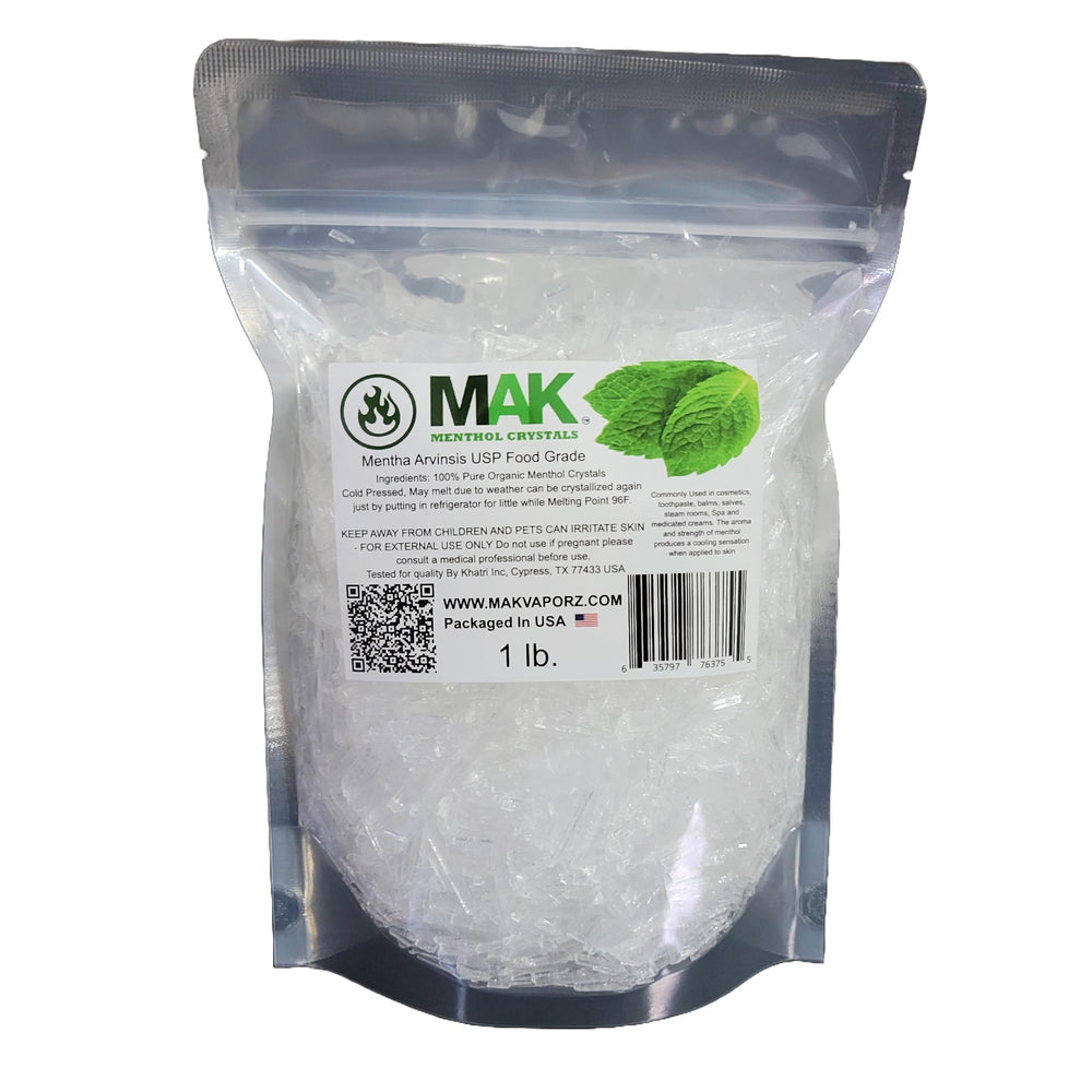 Mak Menthol Crystal 1 LB in resealable stand-up bag