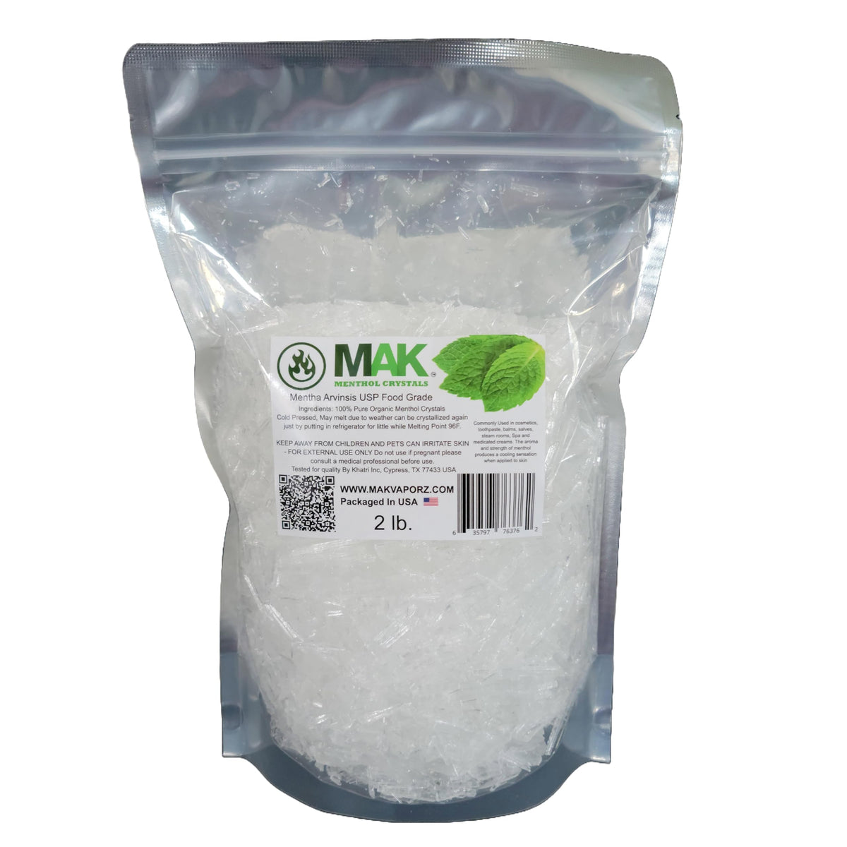 Mak Menthol Crystals 2lb in resealable standup bag - front view
