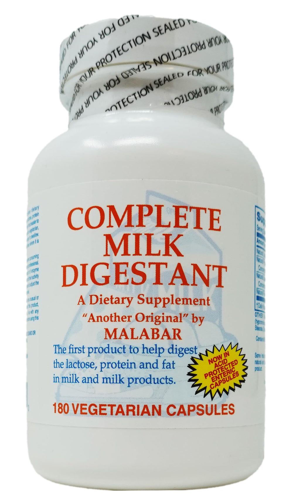 Malabar Complete Milk Digestant bottle label - 180 tablets