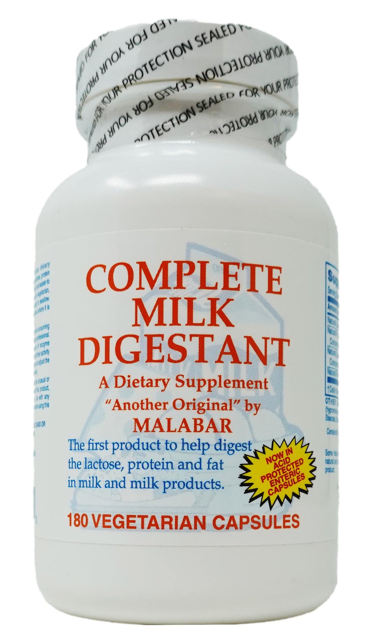 Malabar Complete Milk Digestant bottle label - 180 tablets