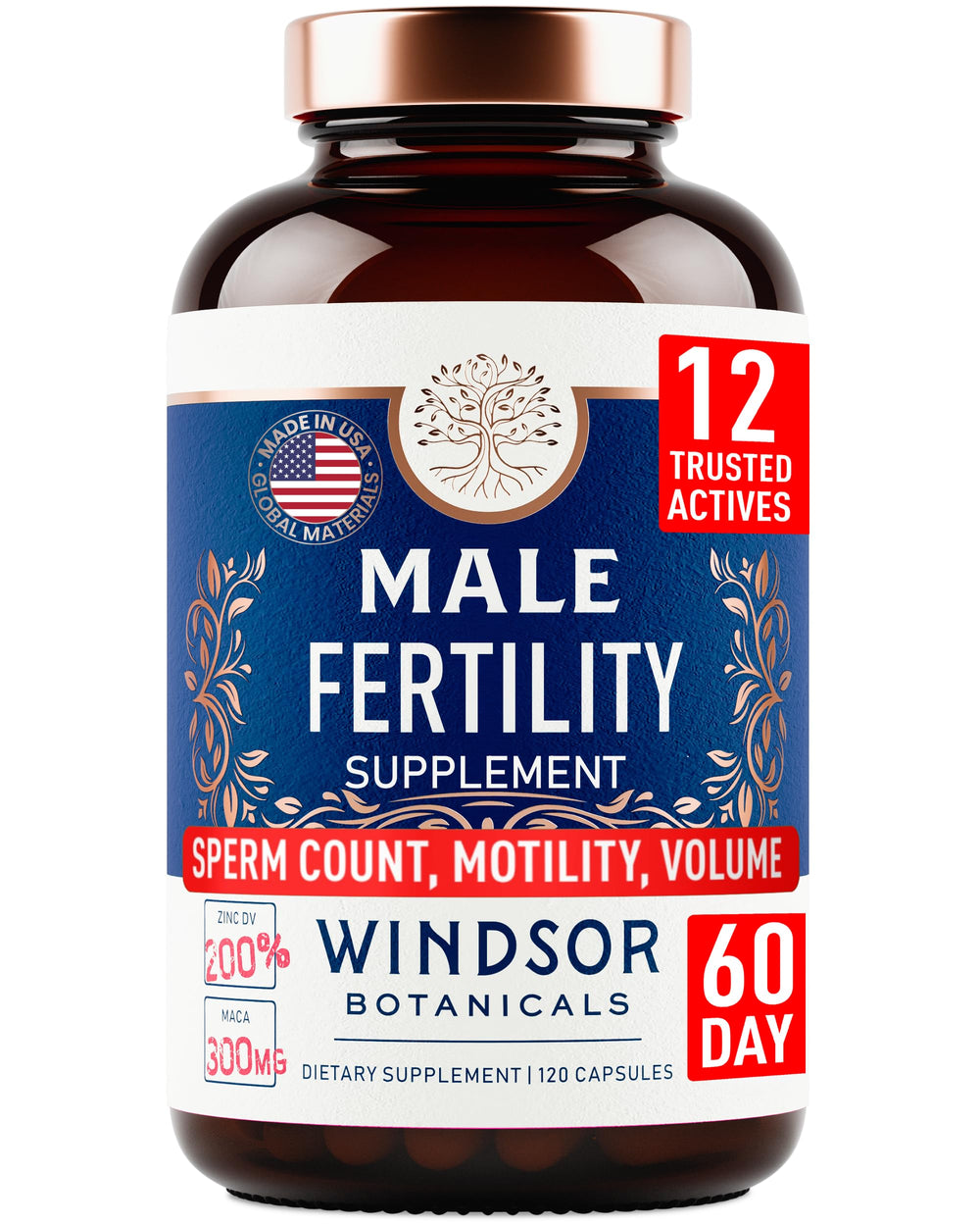 Male fertility supplement with maca root - 120 capsules