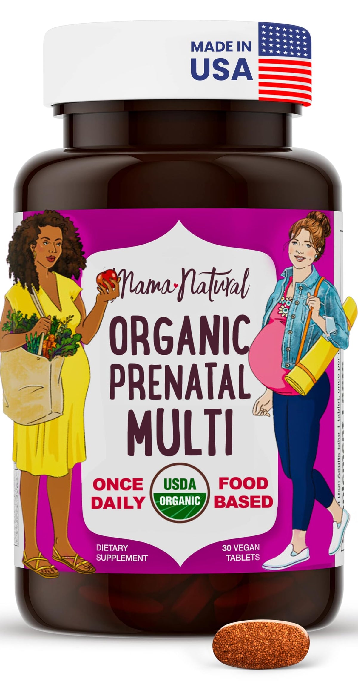 Mama Natural Organic Prenatal Vitamins bottle – front view