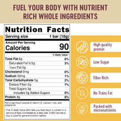 Mammoth Bar almond-vanilla bar close-up shows natural ingredients and 4g protein per bar