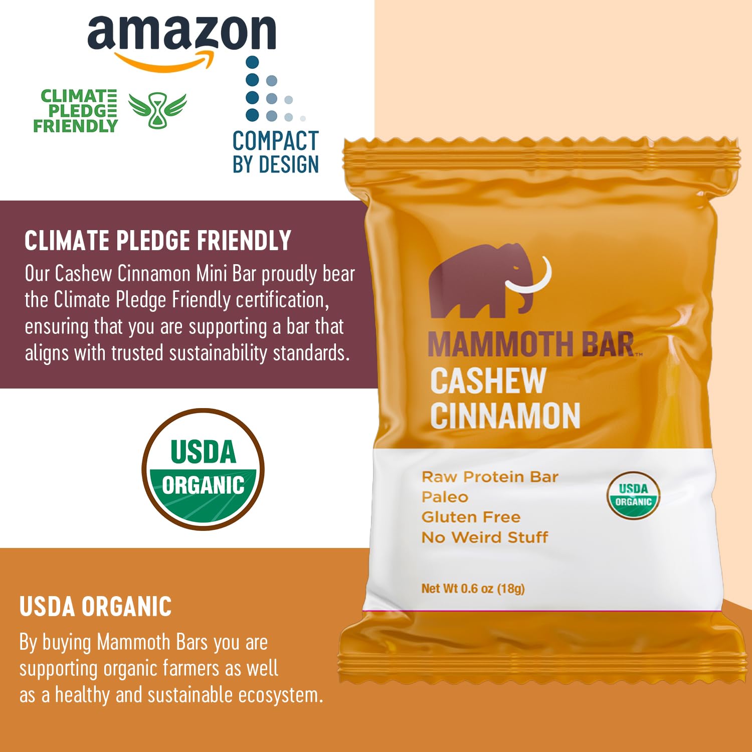 Mammoth Bar Cinnamon Cashew Mini Bar cross-section highlights wholesome, raw ingredients