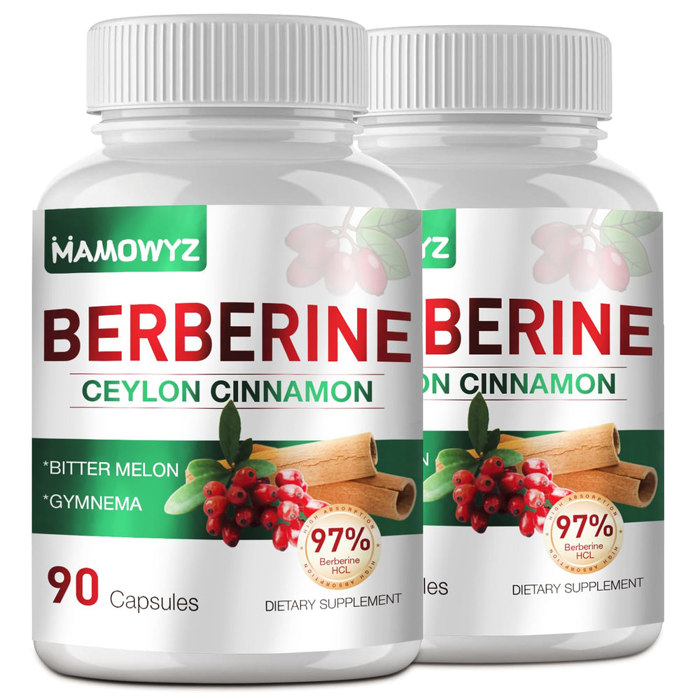 Product bottle of MAMOWYZ Berberine 1500mg with Ceylon Cinnamon