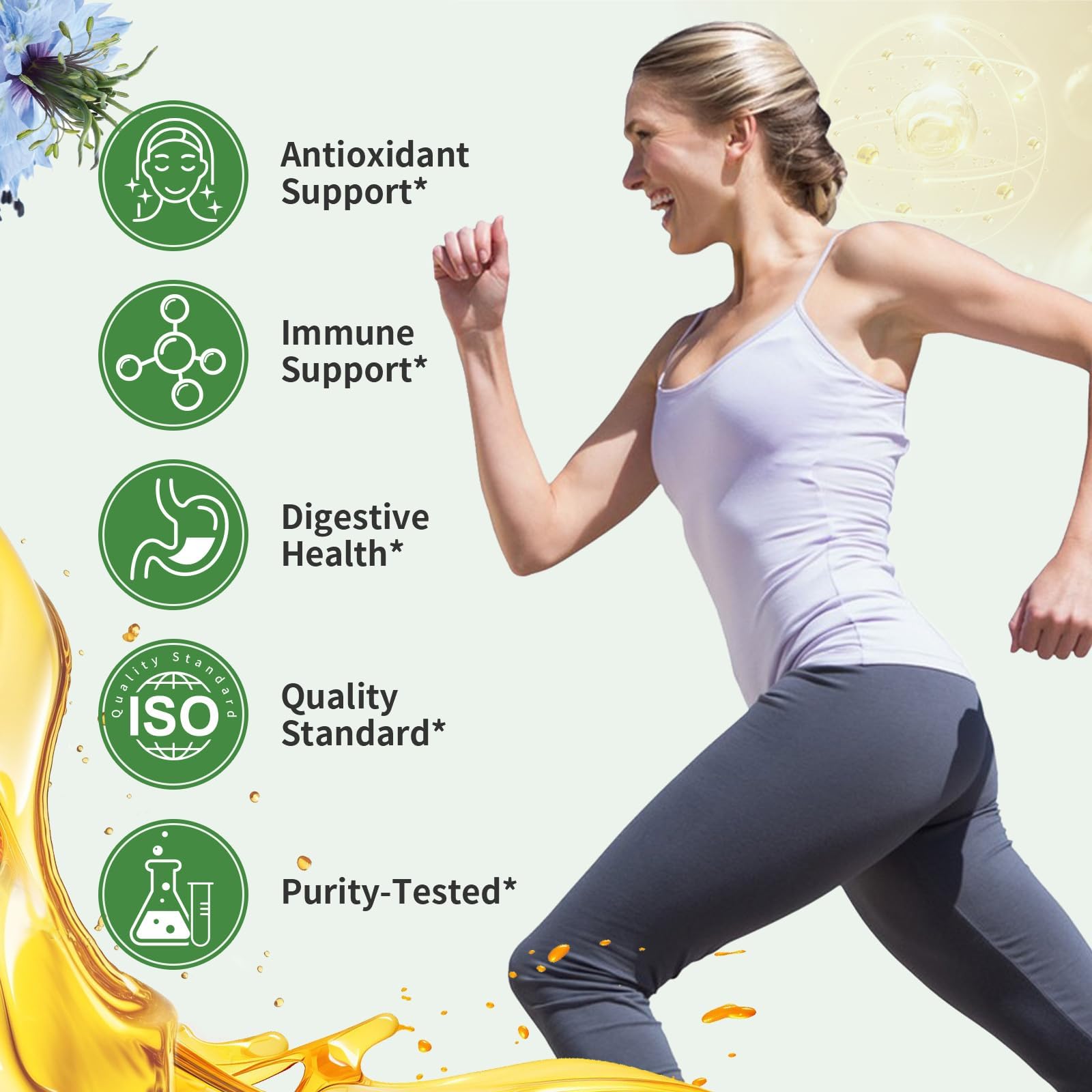 Back view of MAMOWYZ oregano oil with black seed oil softgels bottle