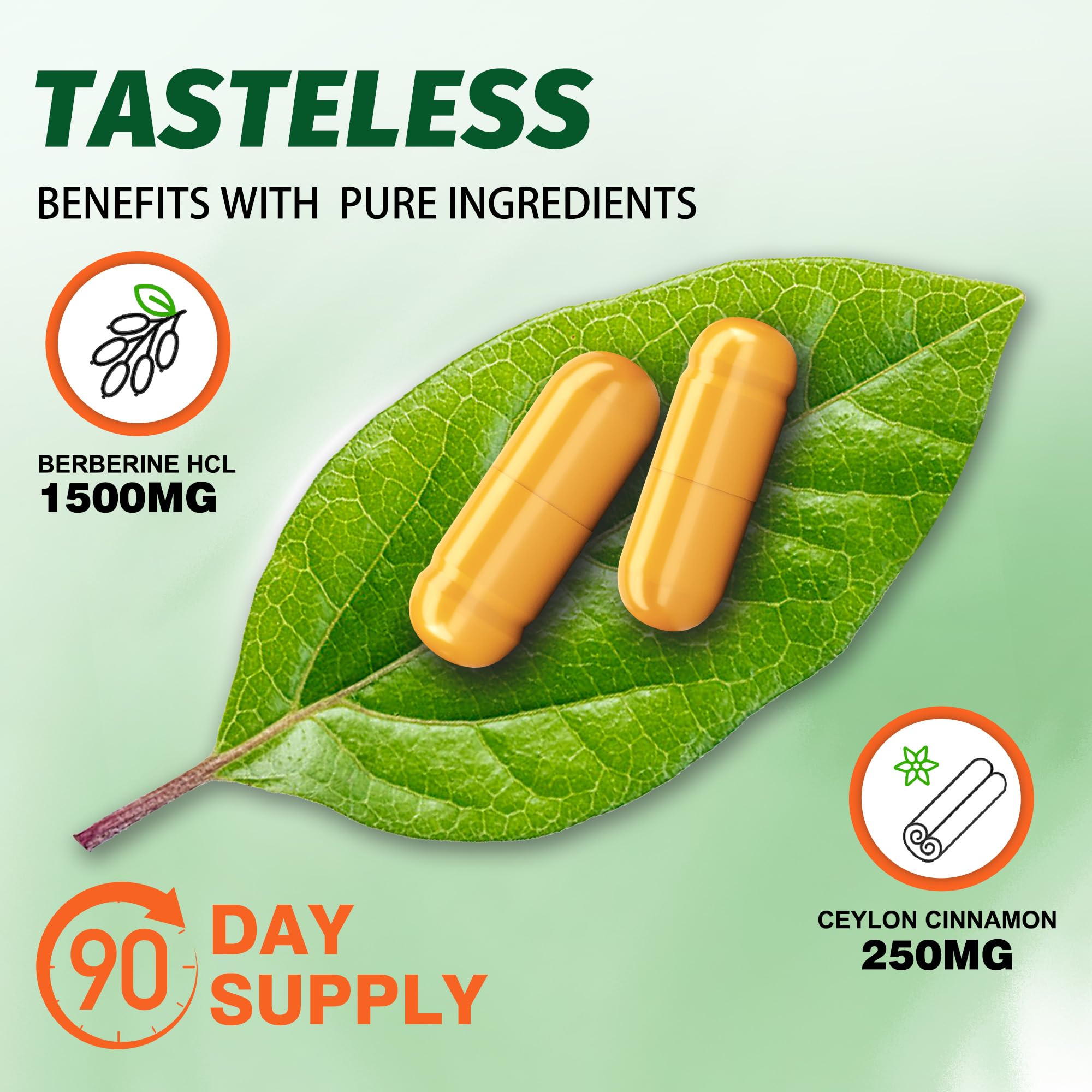 Berberine 1500mg capsules with Cinnamon and Bergamot ingredients