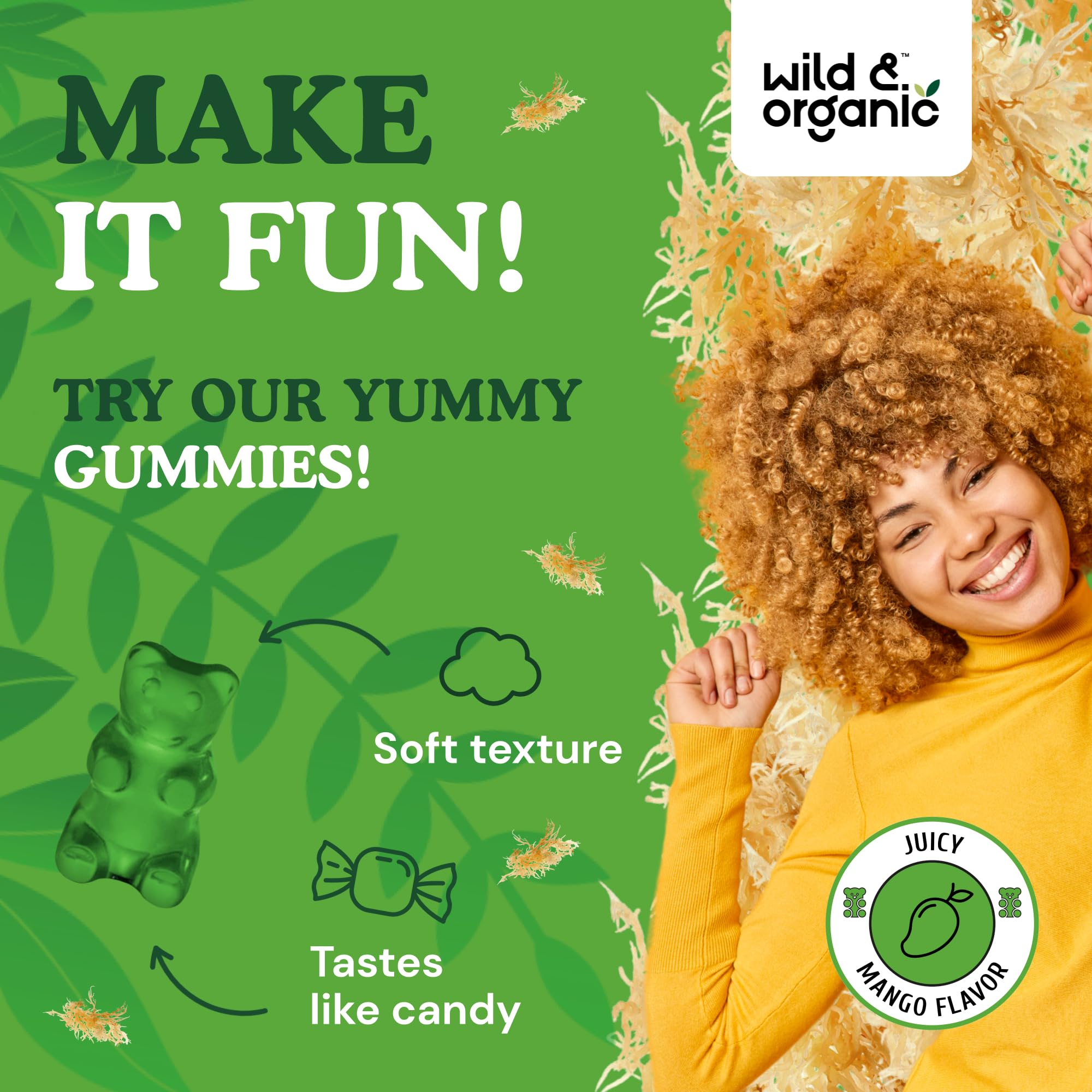 Mango-flavored sea moss gummies for kids