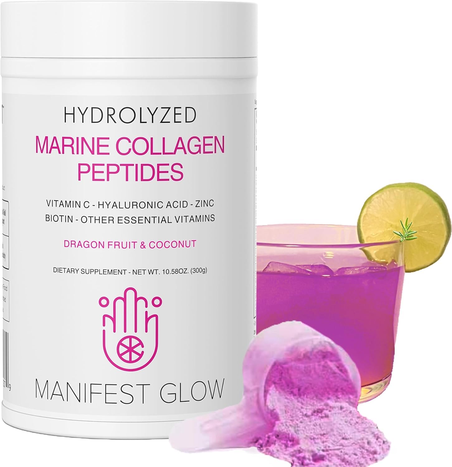 Hero image of Manifest Glow Marine Collagen Peptides with dragon fruit flavor