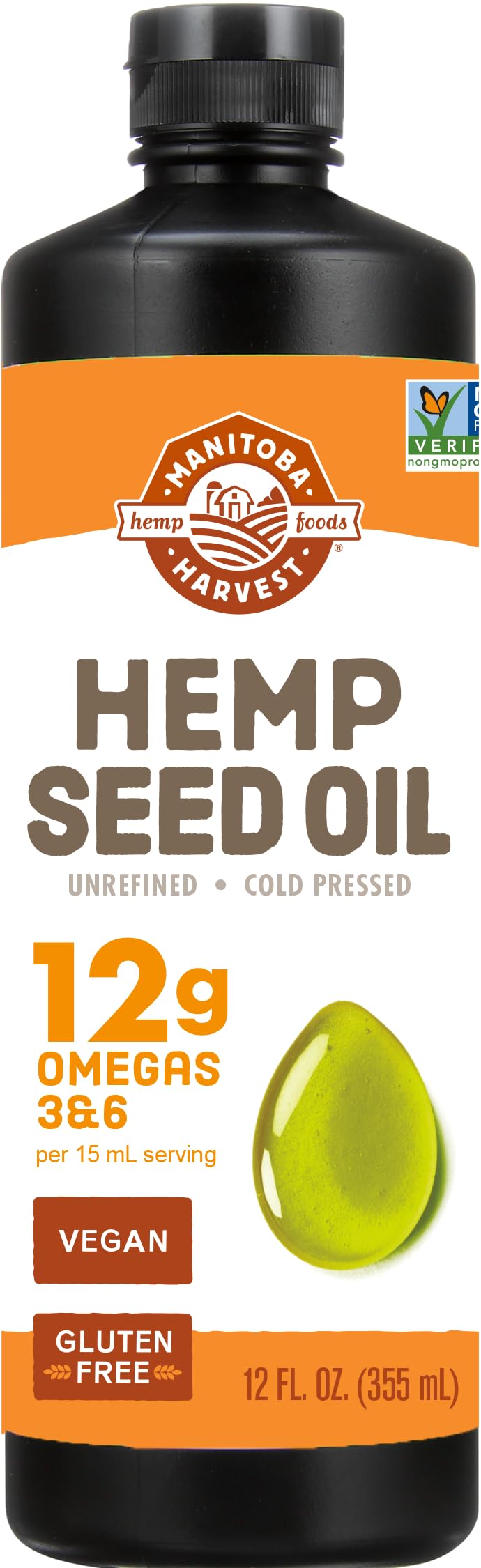 Manitoba Harvest Hemp Seed Oil bottle, cold-pressed, 12 oz