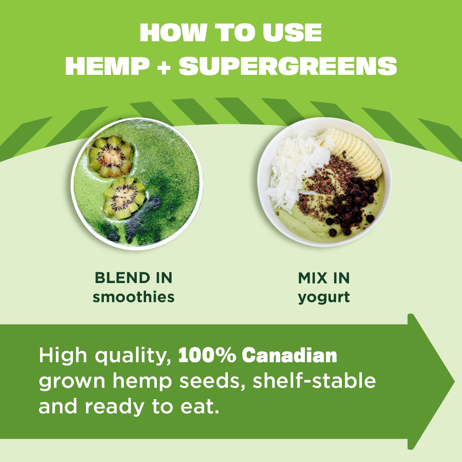 Manitoba Harvest Hemp+ Supergreens powder in a blender for a creamy plant-based breakfast