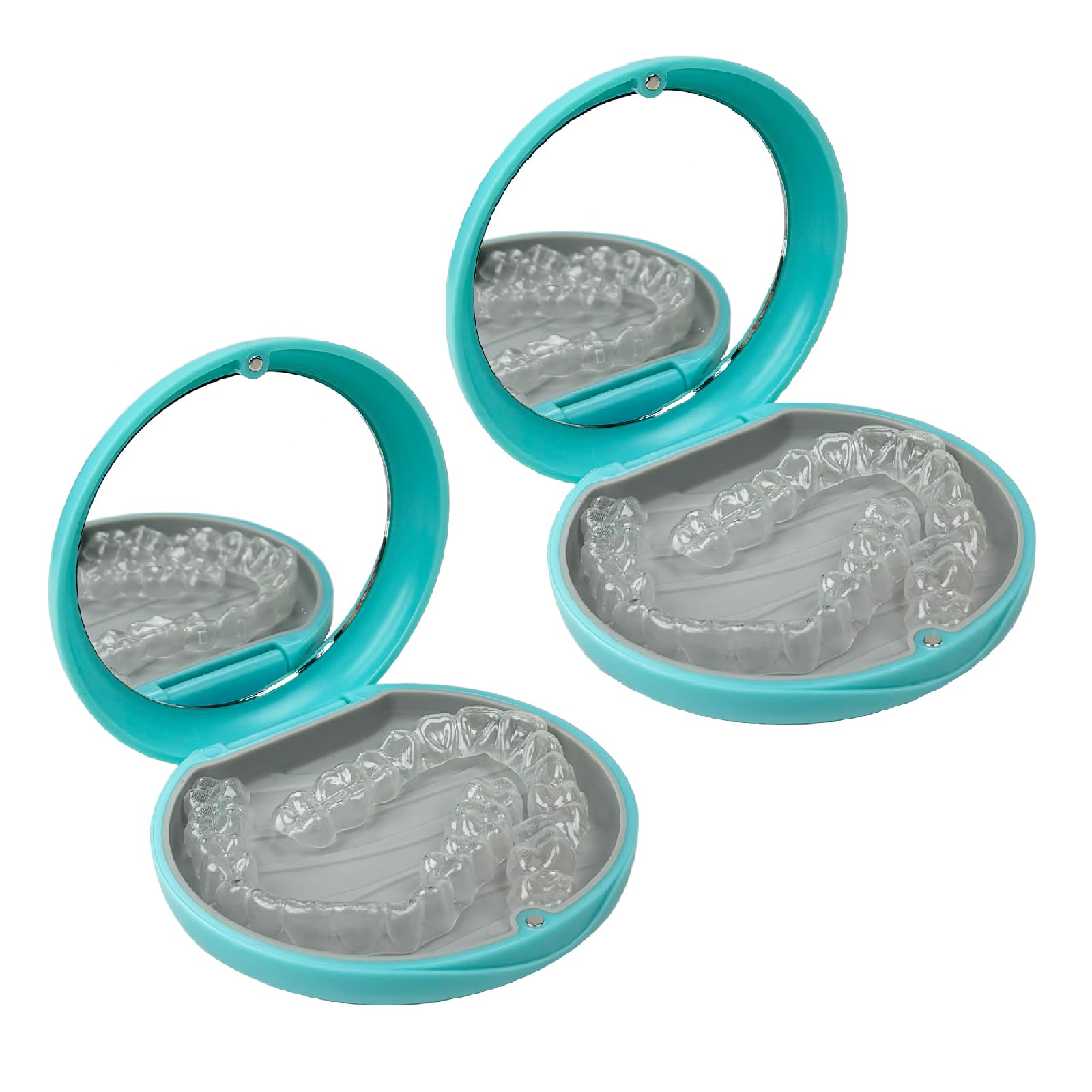Maoerdental 2 Pack Aligner Case with Mirror – cyan outside, gray silicone interior