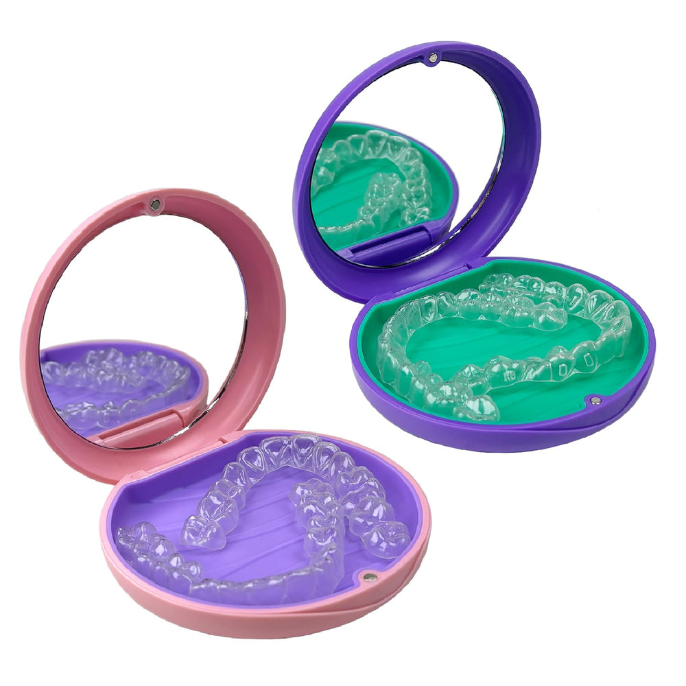 Maoerdental aligner case with mirror in pink and purple colors
