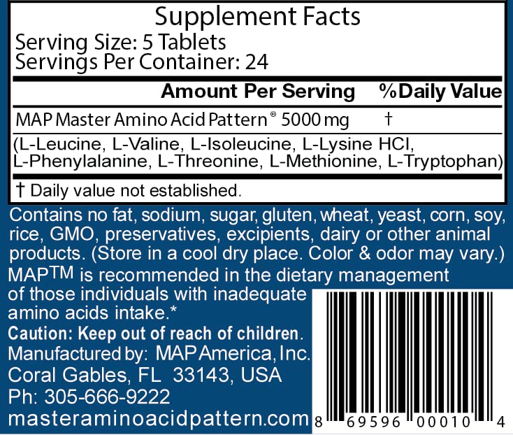 MAP Master Amino Acid Pattern tablets and packaging