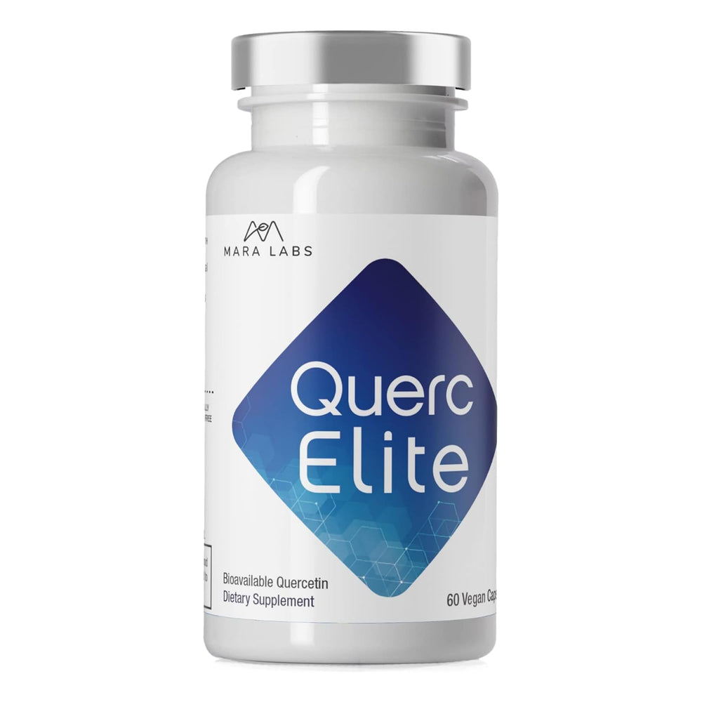 QuercElite bottle label highlighting bioavailable quercetin and broccoli seed complex