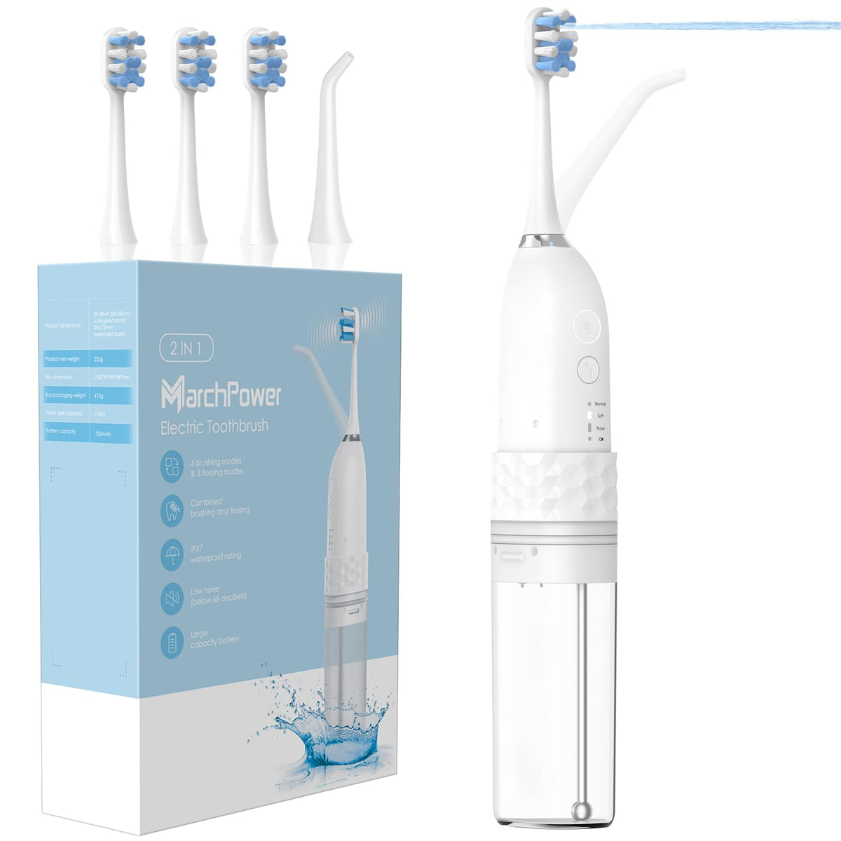 Marchpower 2-in-1 Electric Toothbrush with Water Flosser - White
