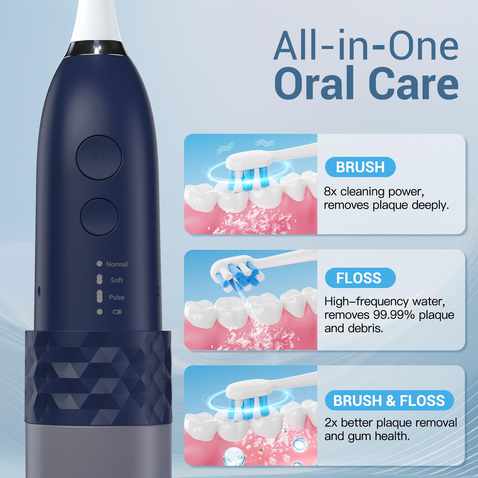 Side view of Marchpower 2-in-1 toothbrush and water flosser