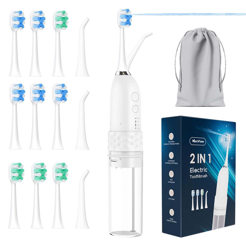 Front view of Marchpower Upgraded 2-in-1 Electric Toothbrush with Water Flosser 2.0