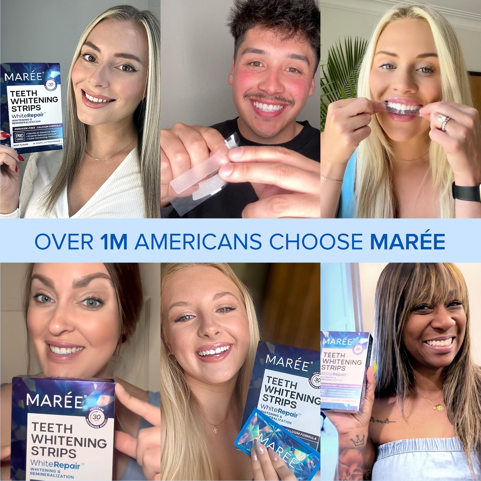 Usage steps illustration for Maree whitening strips