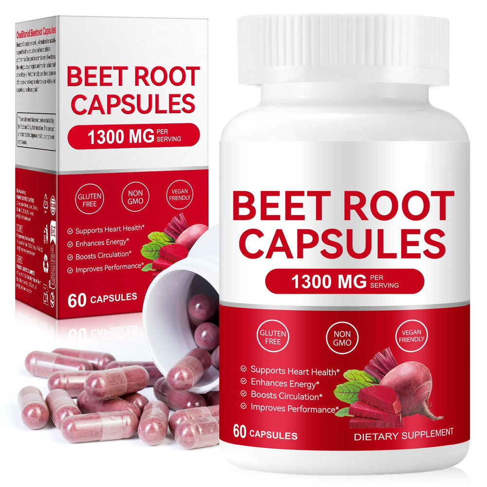 Mariayu Beet Root Capsules packaging highlights 1300mg beet powder per serving.