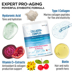 Close-up label on marine collagen powder container