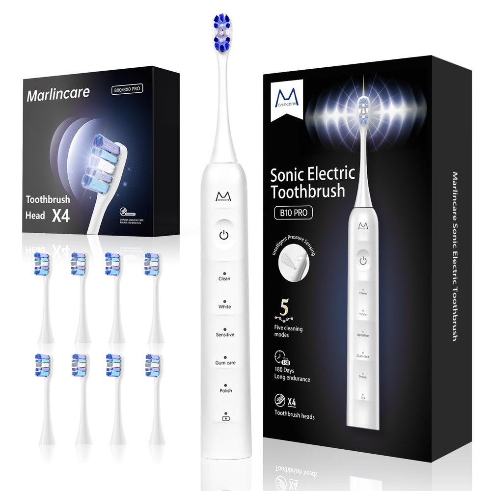 Marlincare B10PRO sonic electrictoothbrush white angled view 1
