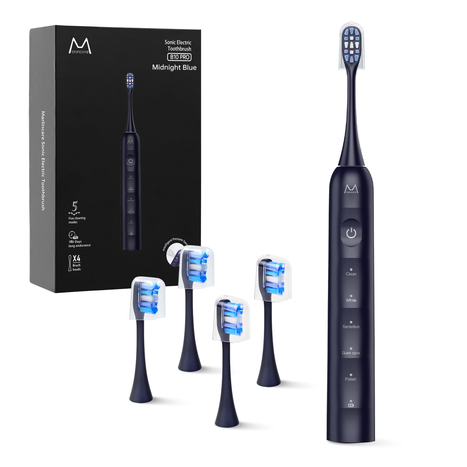 Close up of Marlincare B10PRO Midnight Blue toothbrush handle