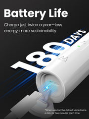 Battery life indicator showing 180 days for Marlincare electric toothbrush