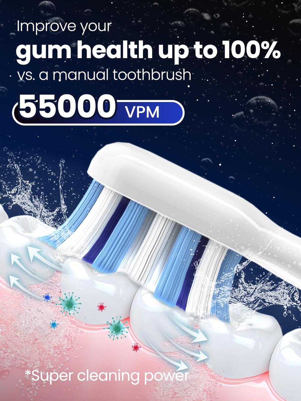 2-minute timer with quadrant reminders on Marlincare toothbrush